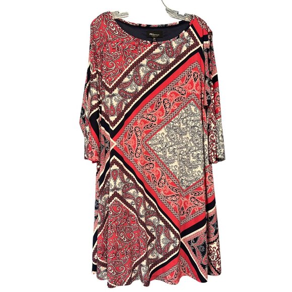 Ronni Nicole Red & Navy Paisley Print Cold Shoulder Swing Dress 16W - Picture 1 of 7